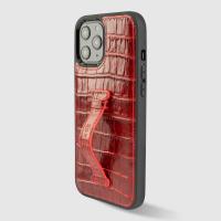 غطاء جوال ايفون 12 برو ماكس مع حامل الاصبع (كروكو) - احمر